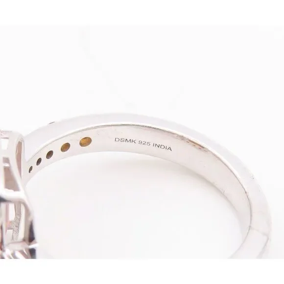 925 Sterling Silver Vintage Ring Rectangle Cut Halo Orange Sapphire Sz 7 RG29263 - Picture 7 of 8